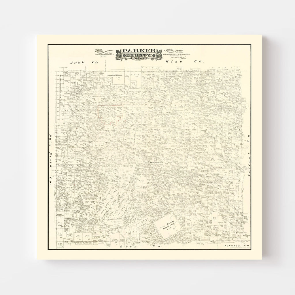 Vintage Map of Parker County, Texas 1889