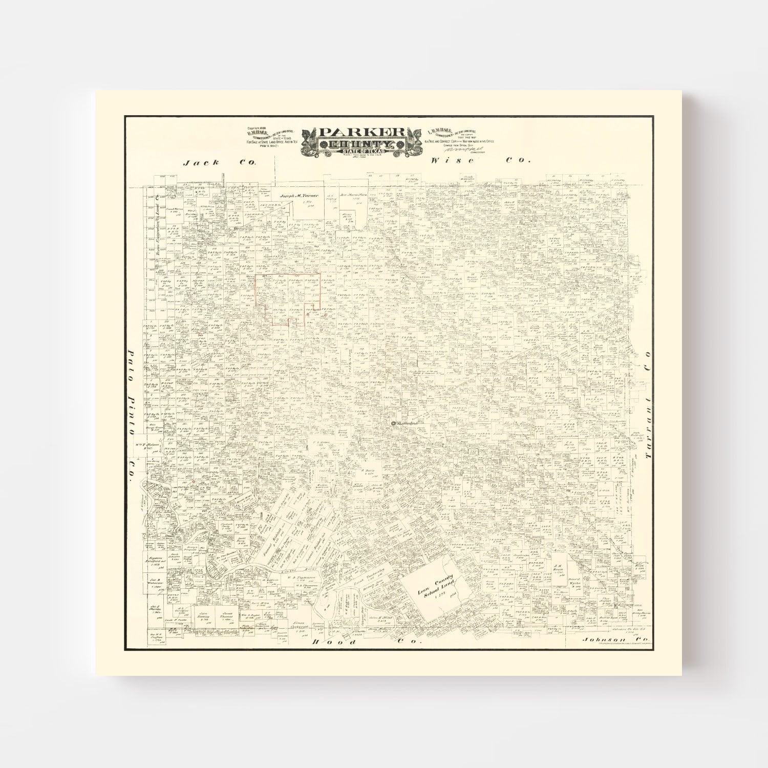 Vintage Map of Parker County, Texas 1889