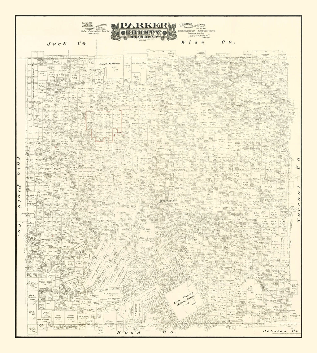 Vintage Map of Parker County, Texas 1889