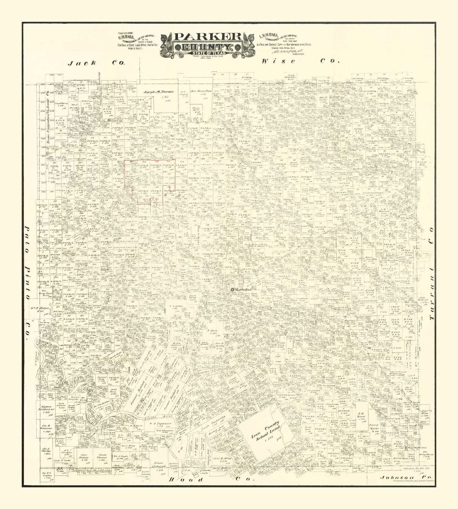 Vintage Map of Parker County, Texas 1889