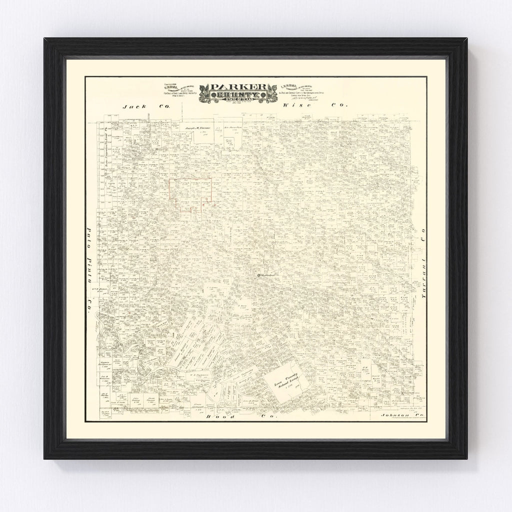 Vintage Map of Parker County, Texas 1889