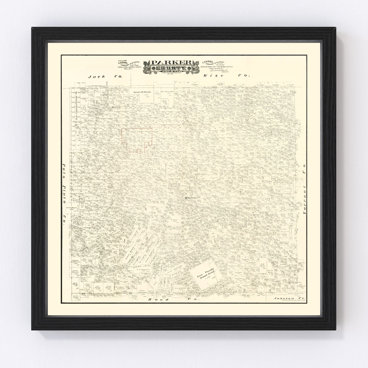 Vintage Map of Parker County, Texas 1889