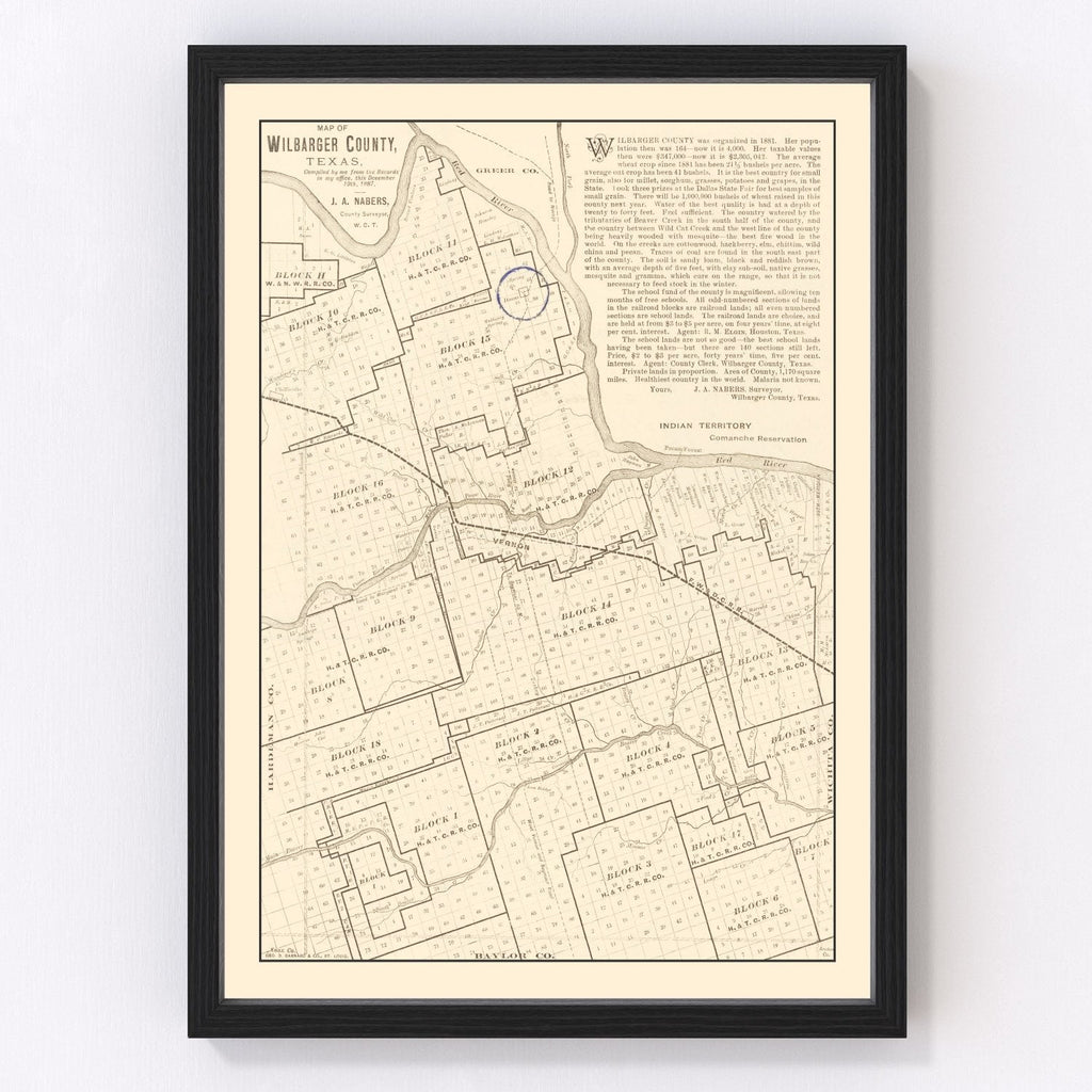 Vintage Map of Wilbarger County, Texas 1887