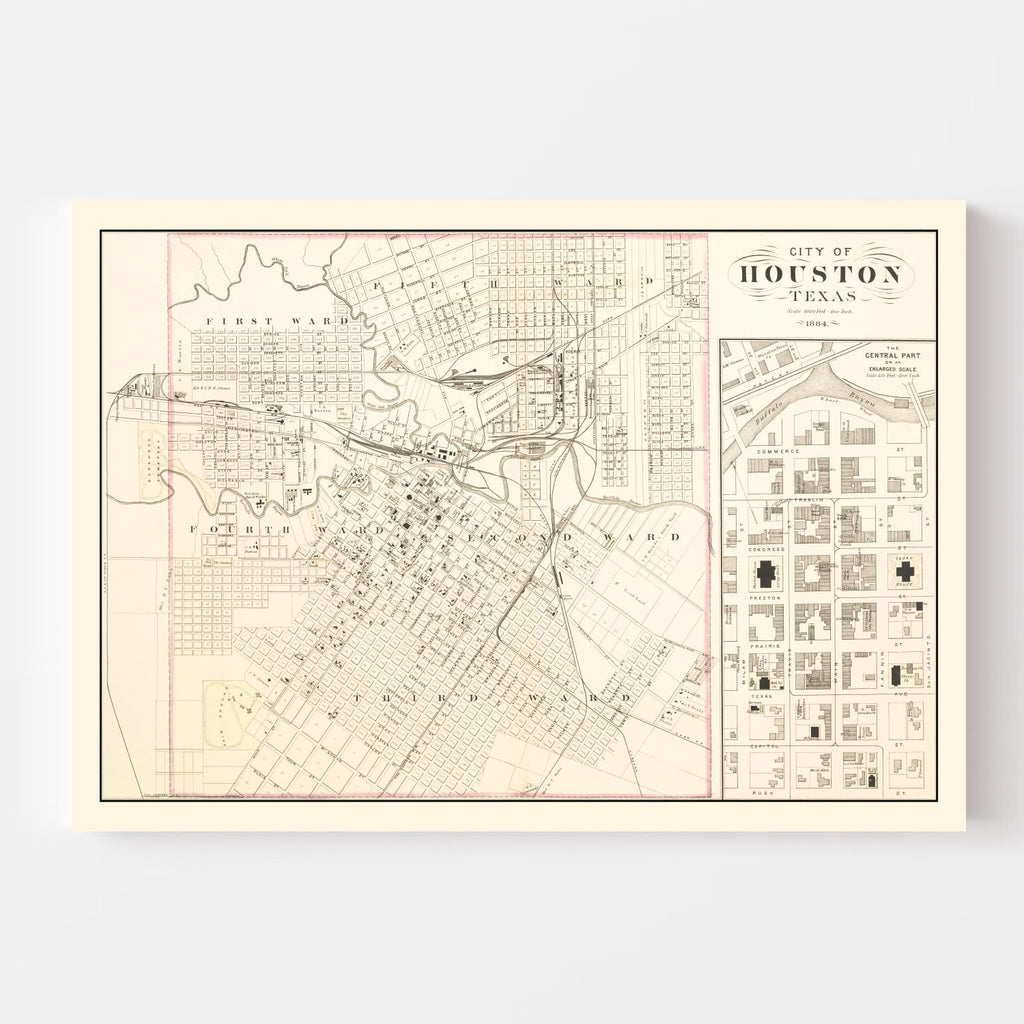 Vintage Map of Houston, Texas 1884