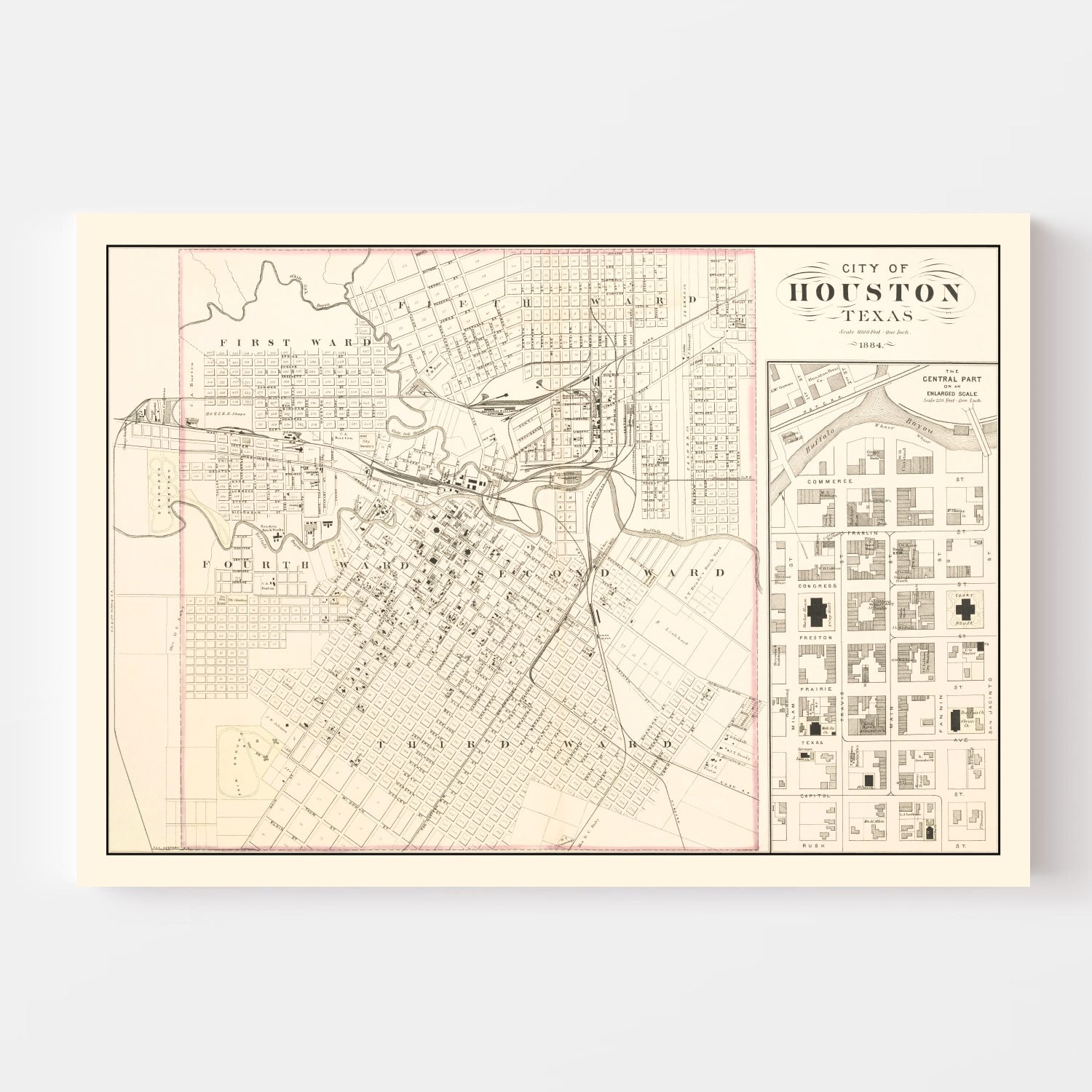 Vintage Map of Houston, Texas 1884