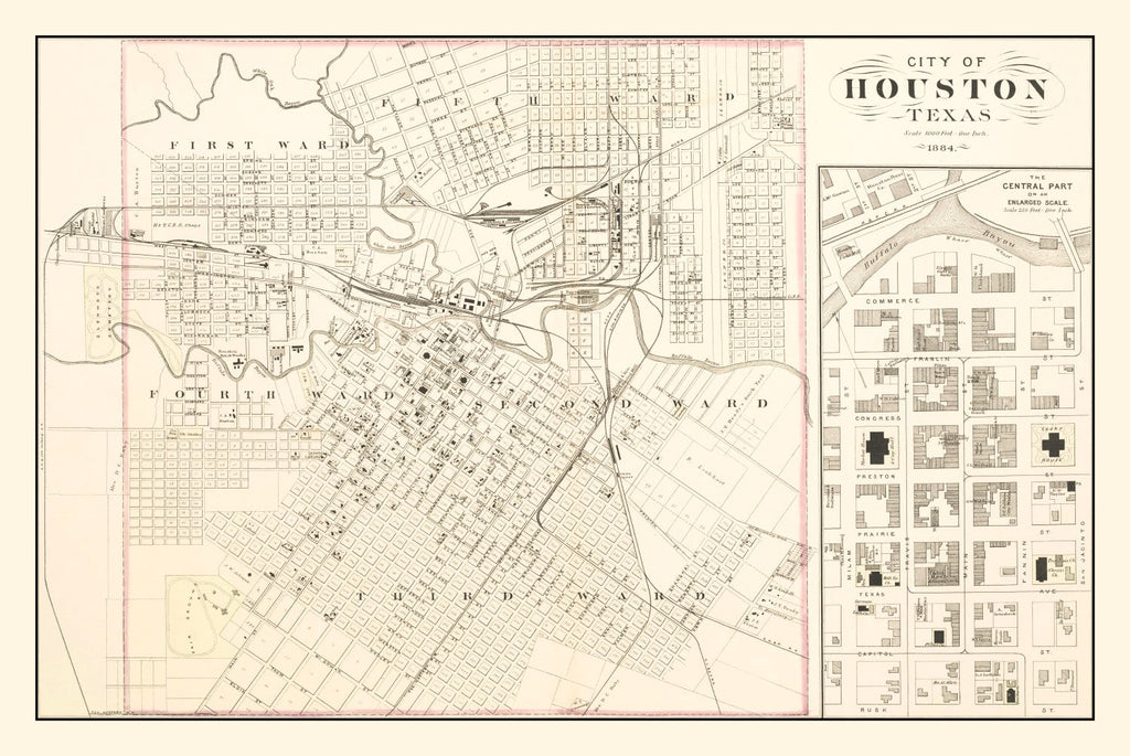 Vintage Map of Houston, Texas 1884