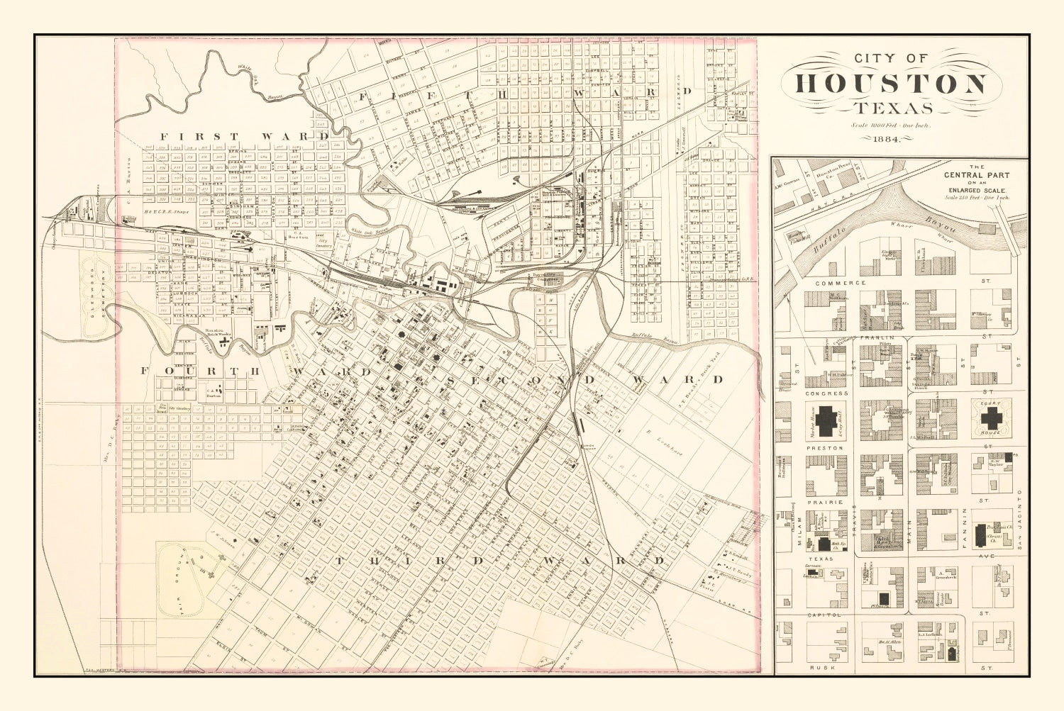 Vintage Map of Houston, Texas 1884
