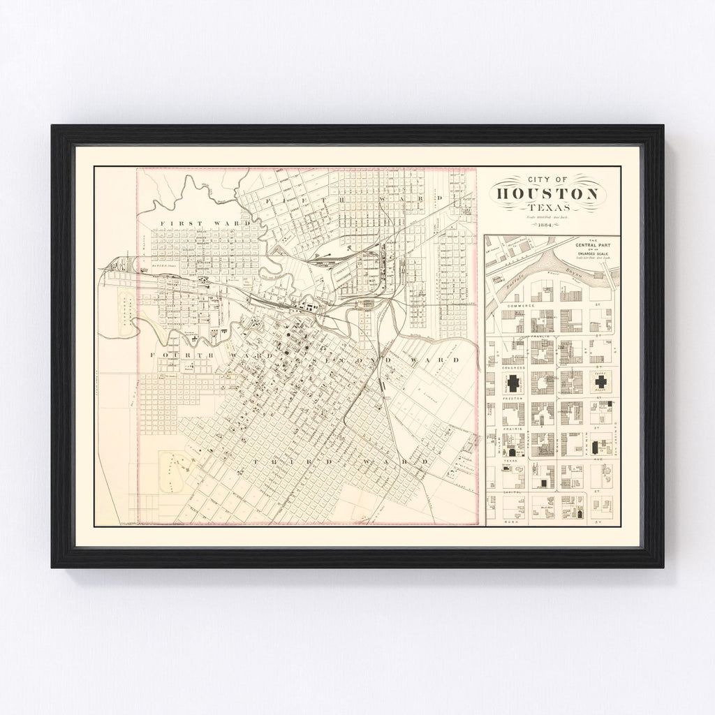 Vintage Map of Houston, Texas 1884