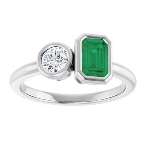 Sterling Silver Lab-Grown Emerald & 1/4 CTW Lab-Grown Diamond Ring