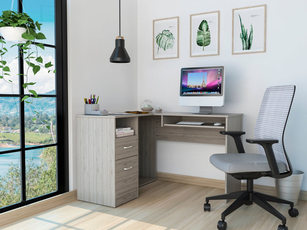 Raleigh L-Shaped Desk, Two Drawers, One Shelf, CPU Storage