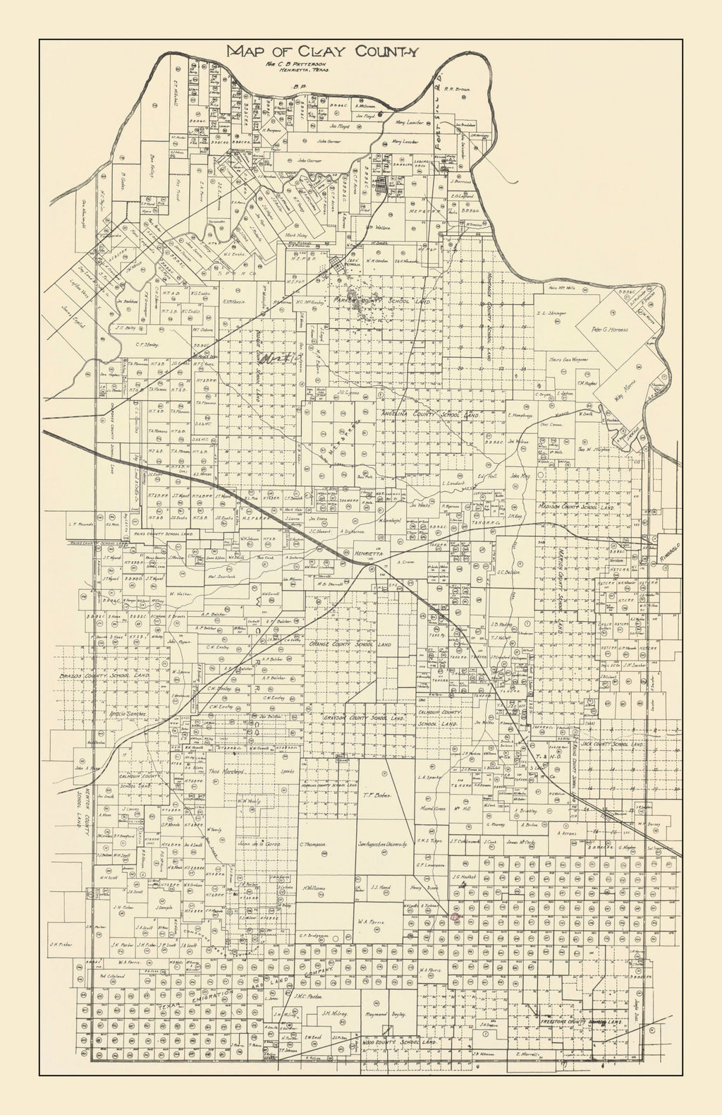 Vintage Map of Clay County, Texas 1882