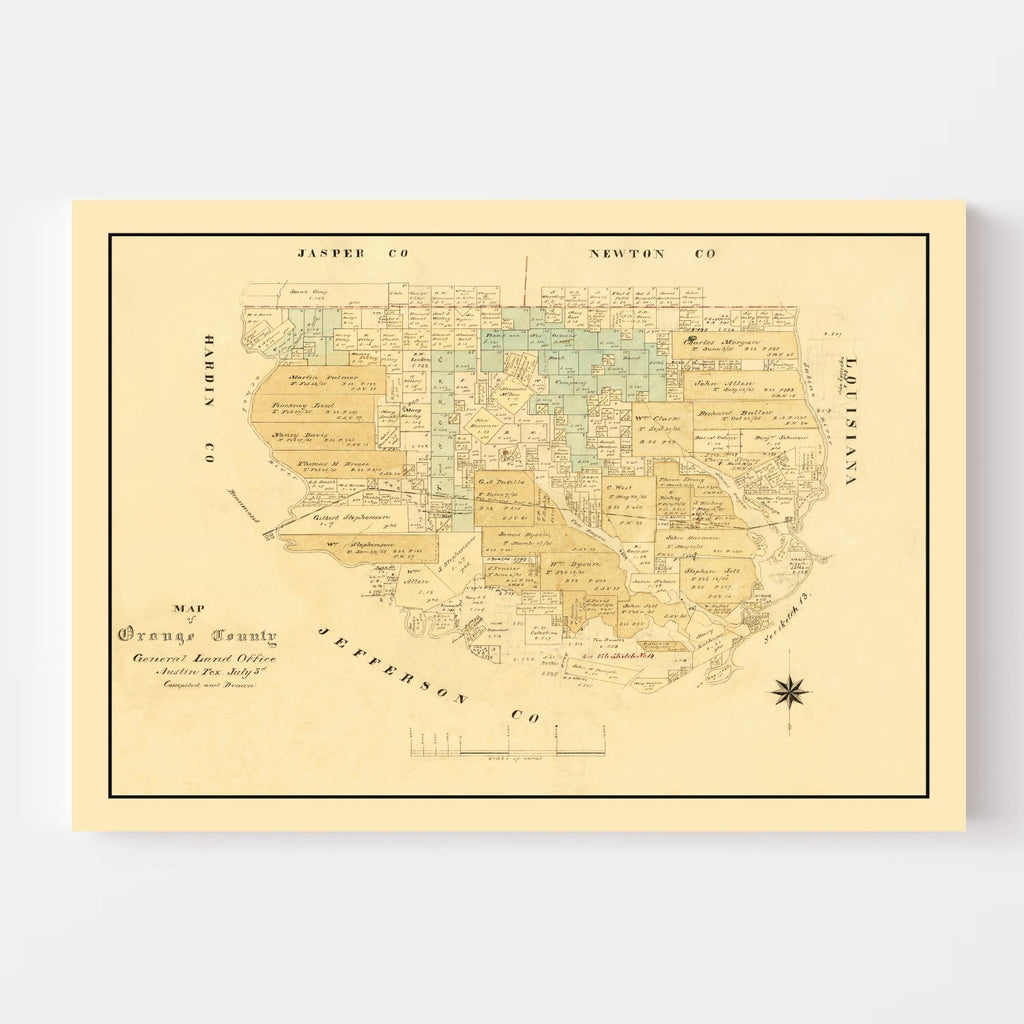 Vintage Map of Orange County, Texas 1880