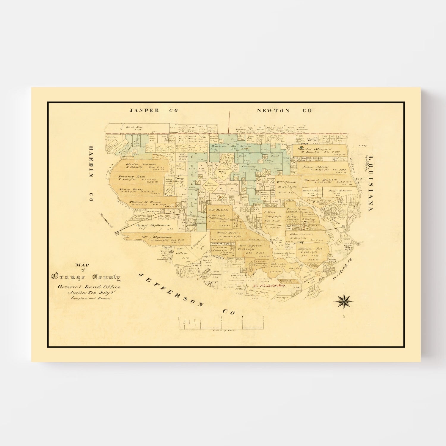 Vintage Map of Orange County, Texas 1880