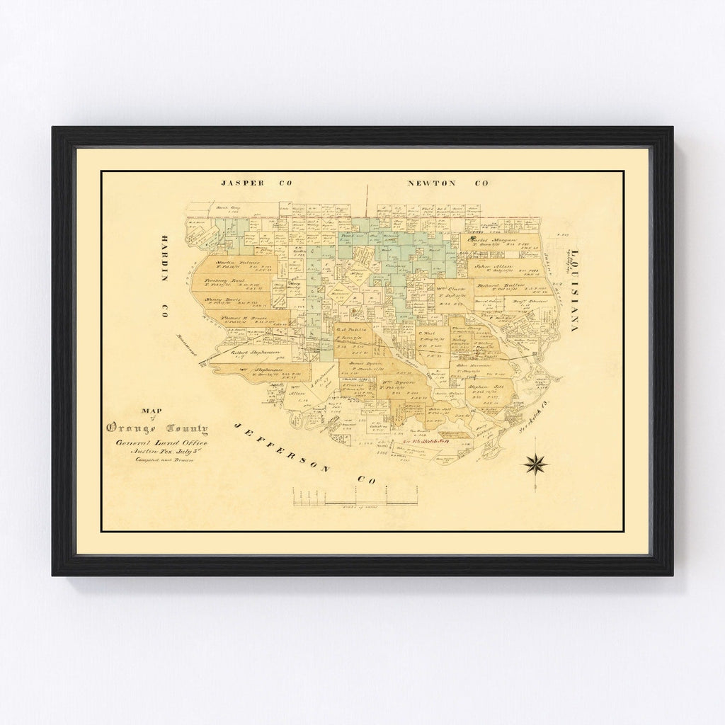 Vintage Map of Orange County, Texas 1880