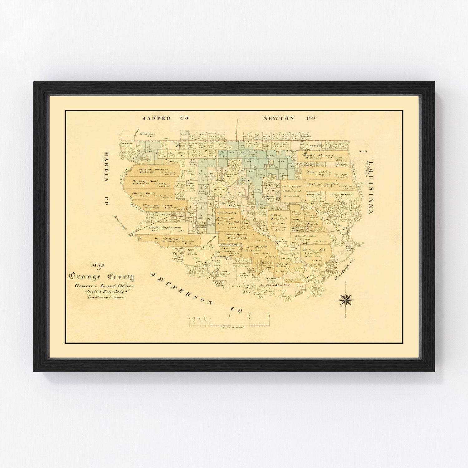 Vintage Map of Orange County, Texas 1880