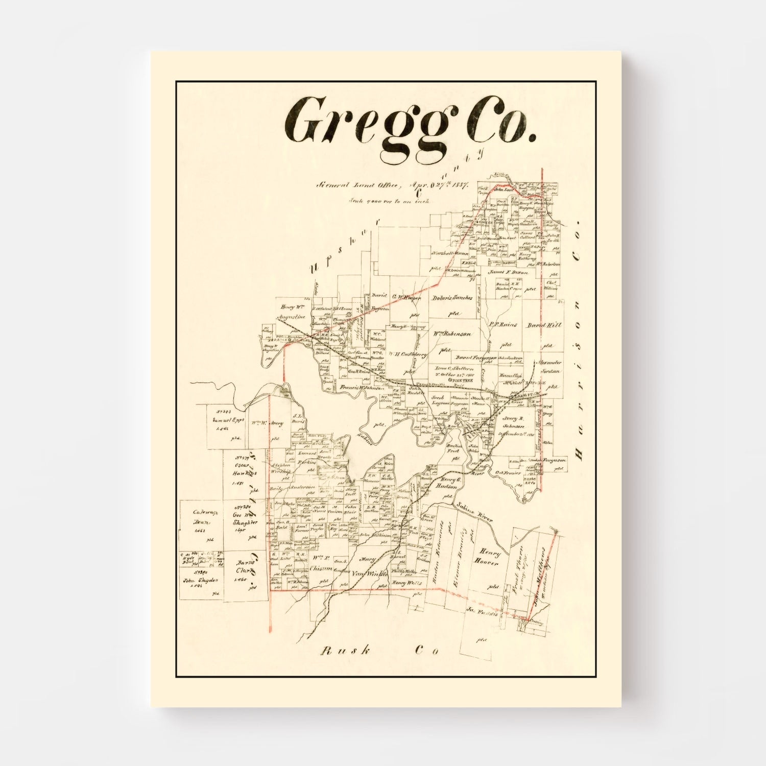 Vintage Map of Gregg County, Texas 1887