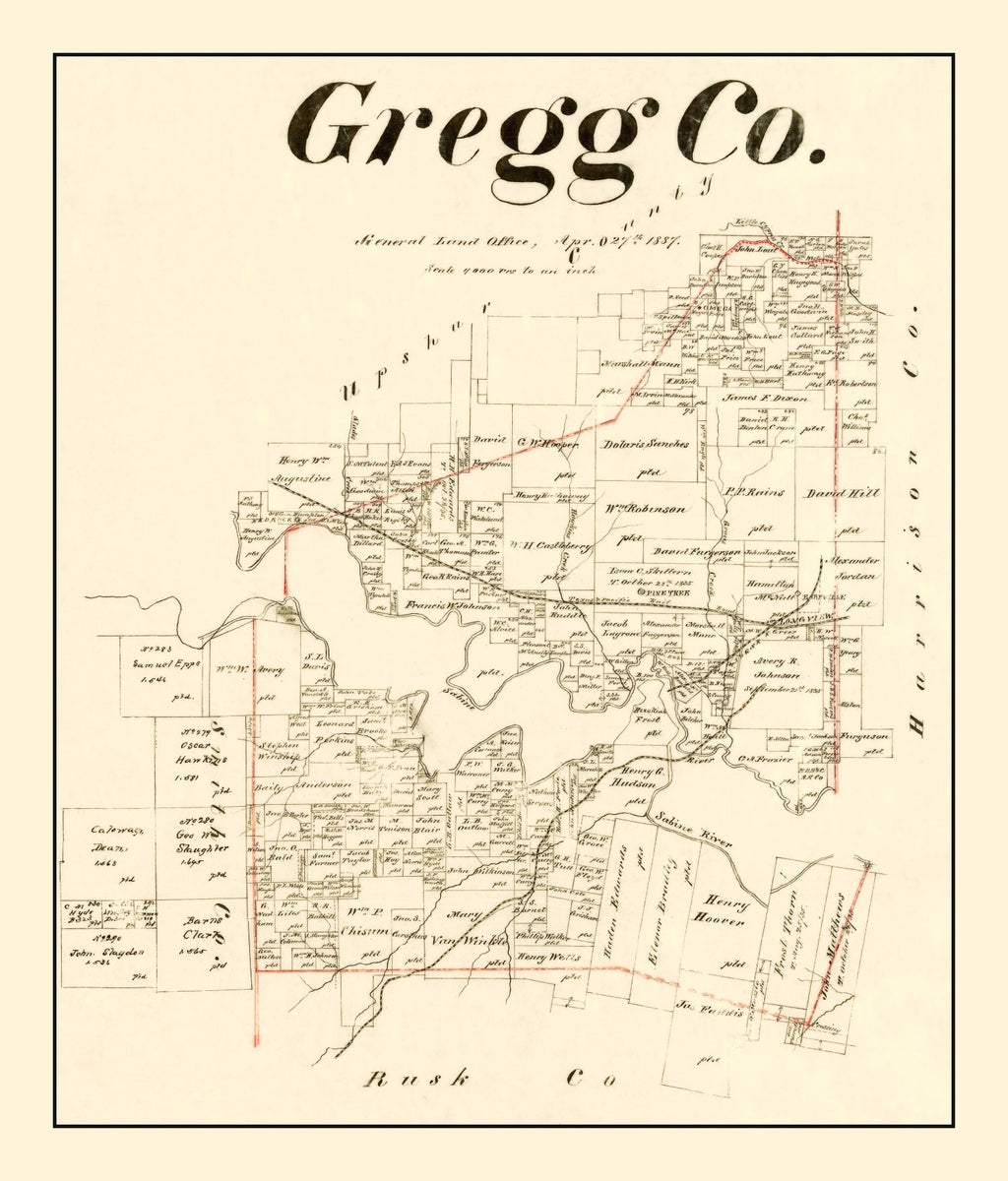 Vintage Map of Gregg County, Texas 1887