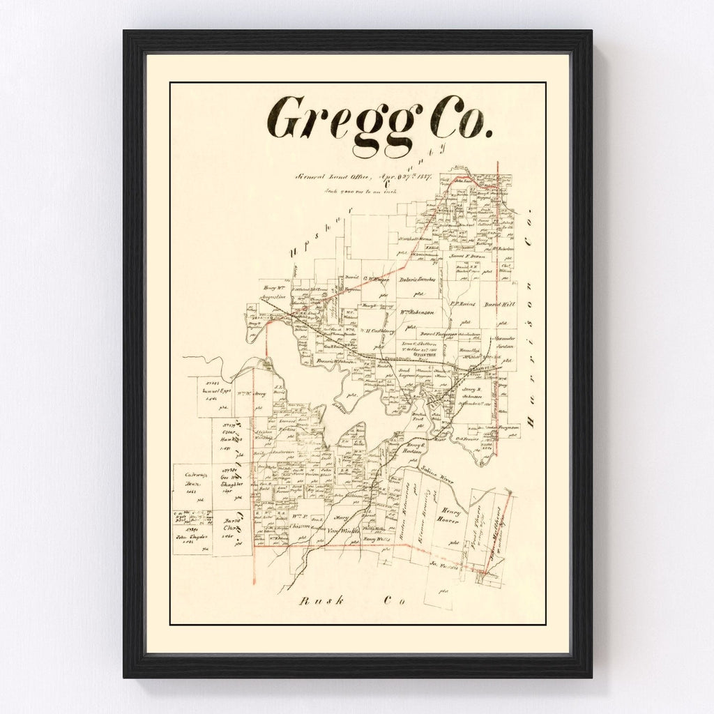 Vintage Map of Gregg County, Texas 1887