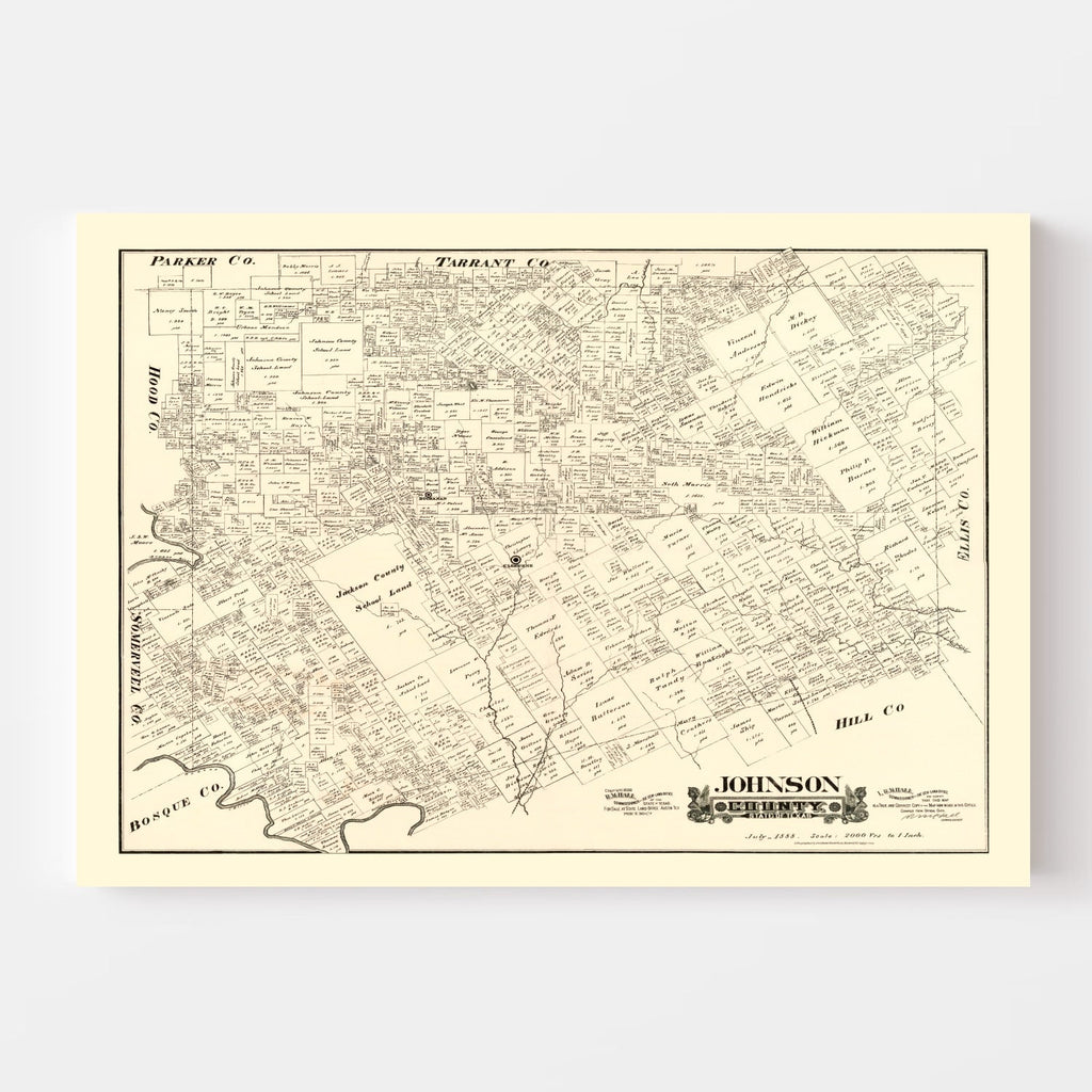 Vintage Map of Johnson County, Texas 1888
