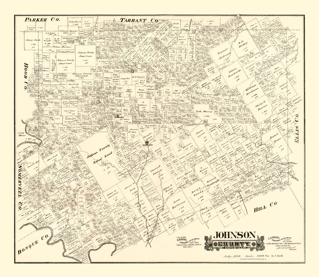 Vintage Map of Johnson County, Texas 1888