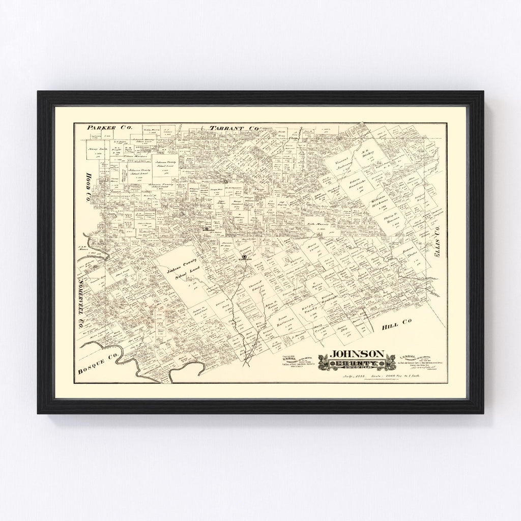 Vintage Map of Johnson County, Texas 1888