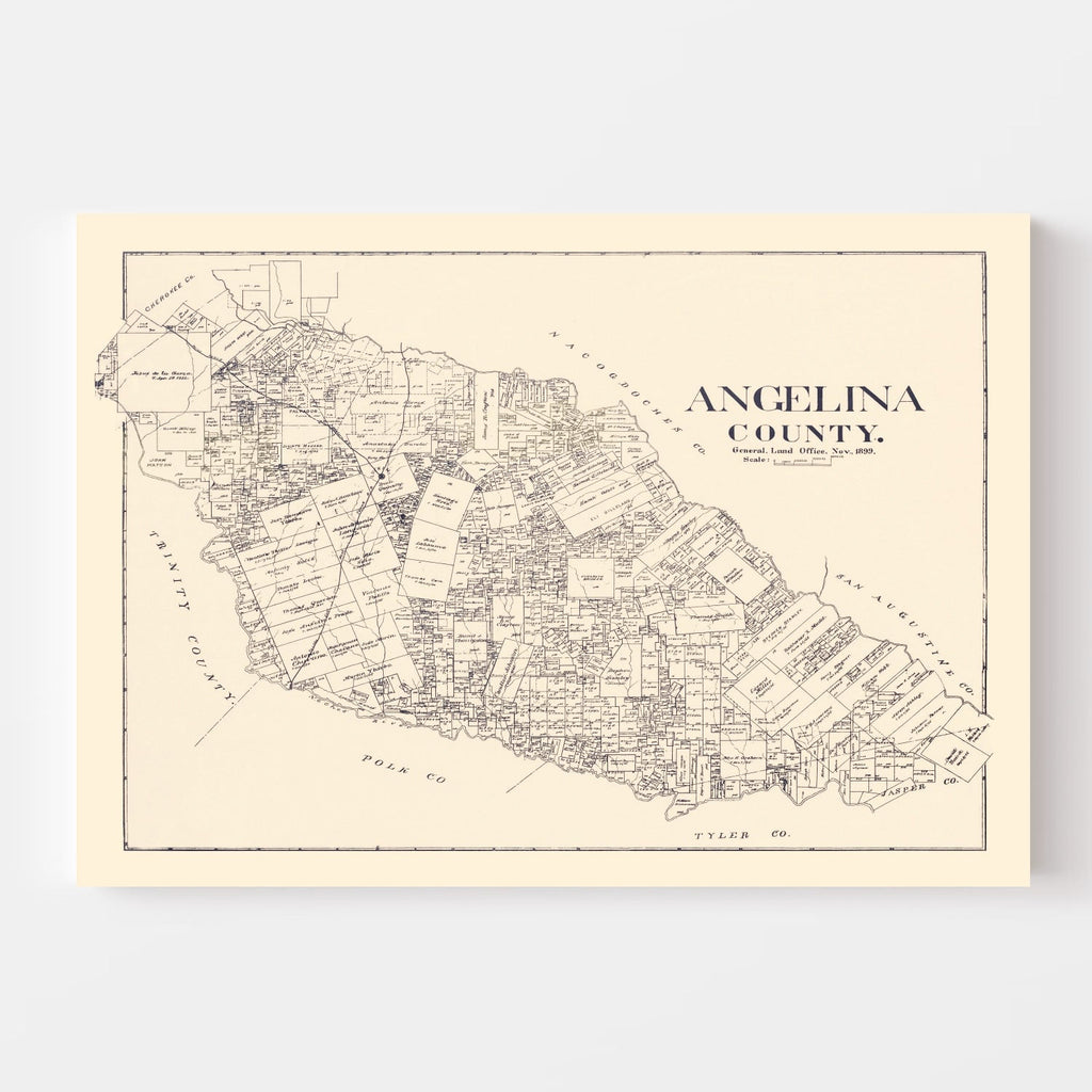 Vintage Map of Angelina County, Texas 1899