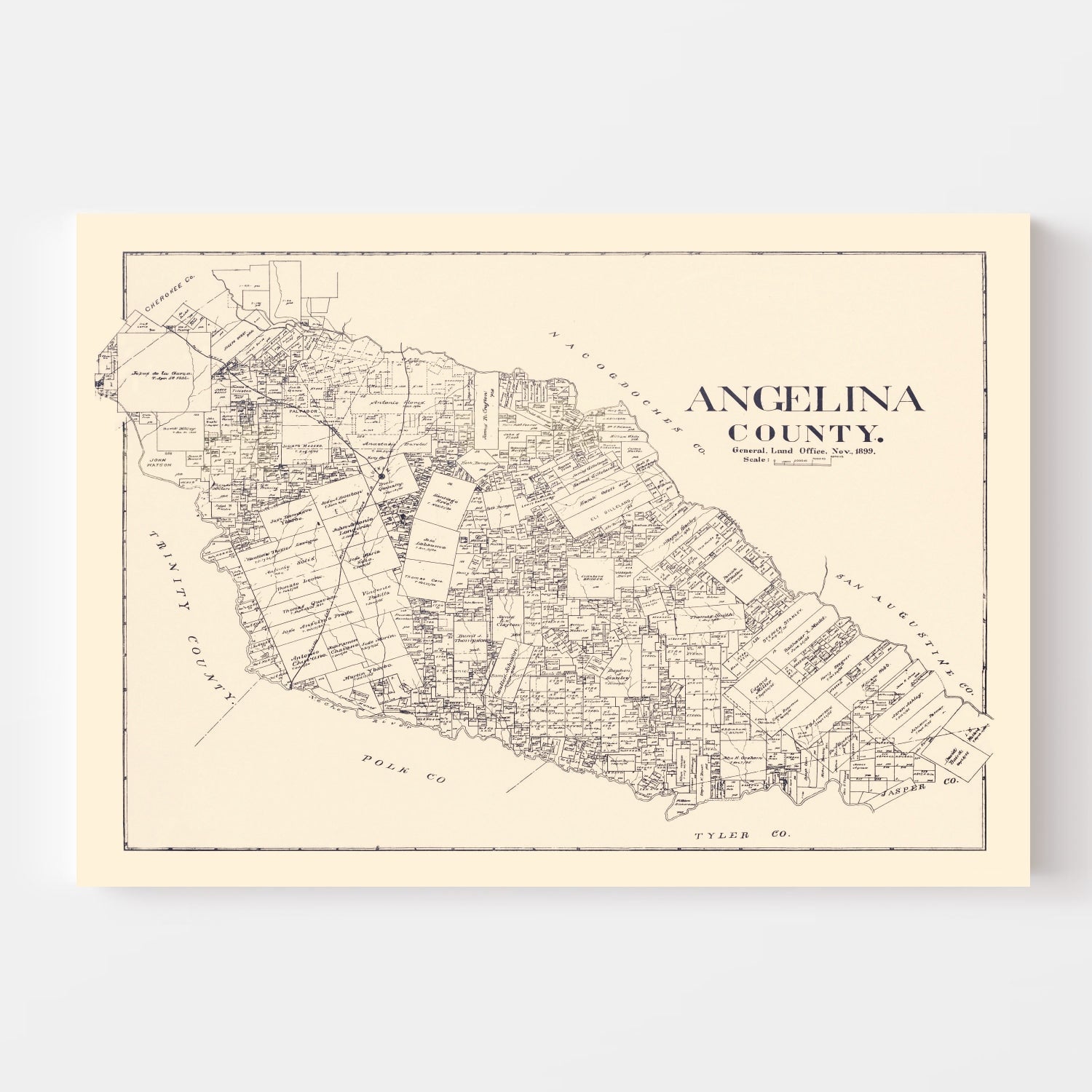 Vintage Map of Angelina County, Texas 1899