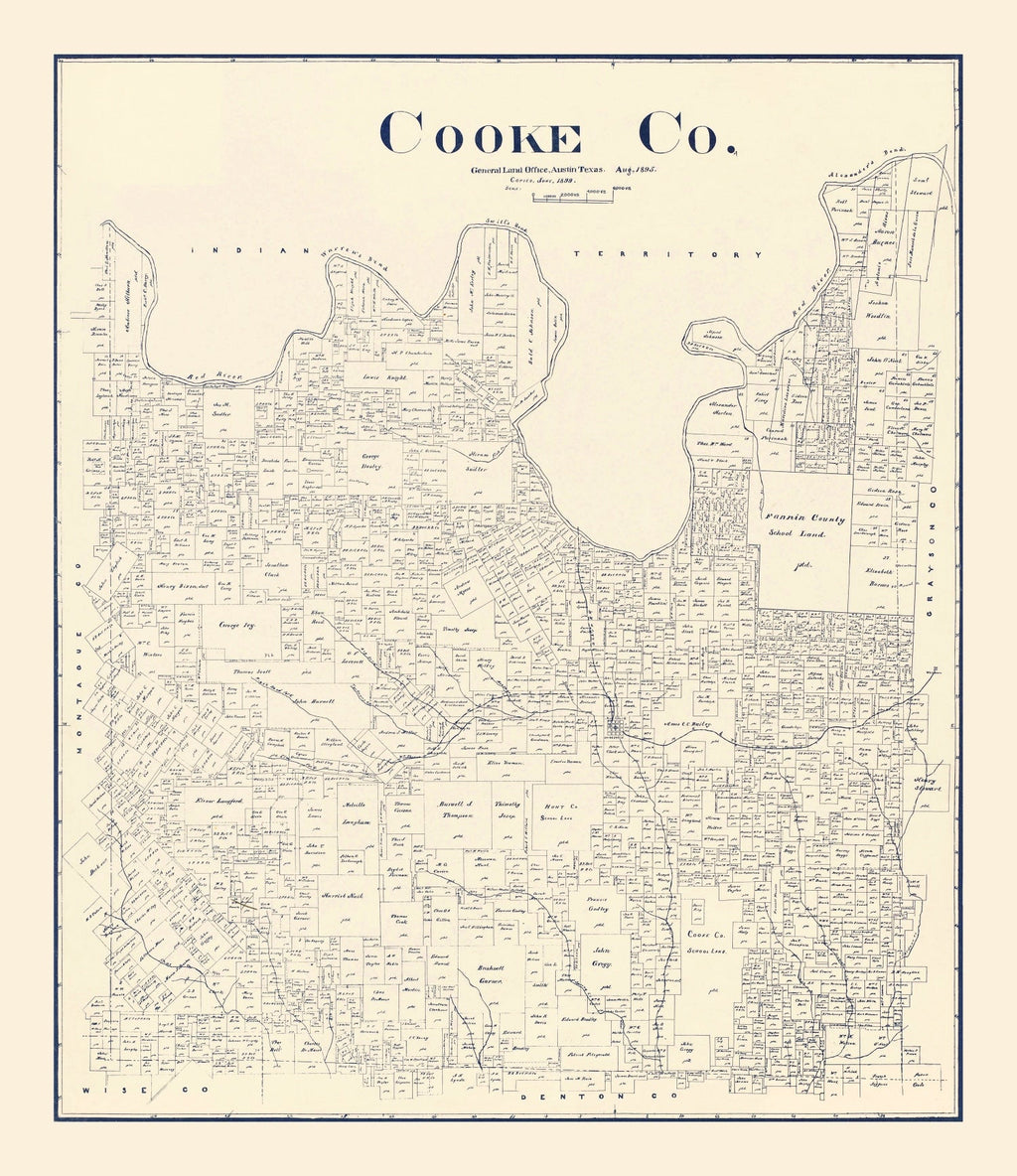 Vintage Map of Cooke County, Texas 1899