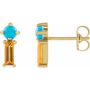 14K Yellow Gold Natural Turquoise & Natural Citrine Earrings