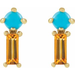 14K Yellow Gold Natural Turquoise & Natural Citrine Earrings