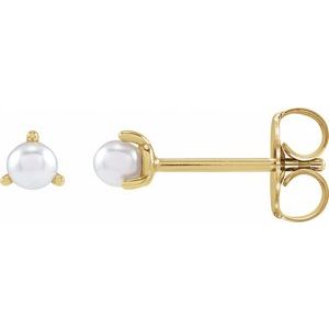 14K Yellow Gold 3 mm Cultured White Seed Pearl Earrings