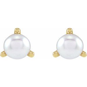 Seed Pearl 3-Prong Stud Earrings