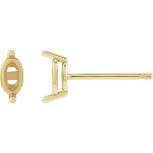 14K Yellow Gold 5x3 mm Oval 2-Prong Stud Earring Mounting
