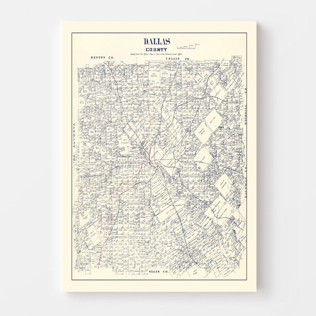 Vintage Map of Dallas County, Texas 1890