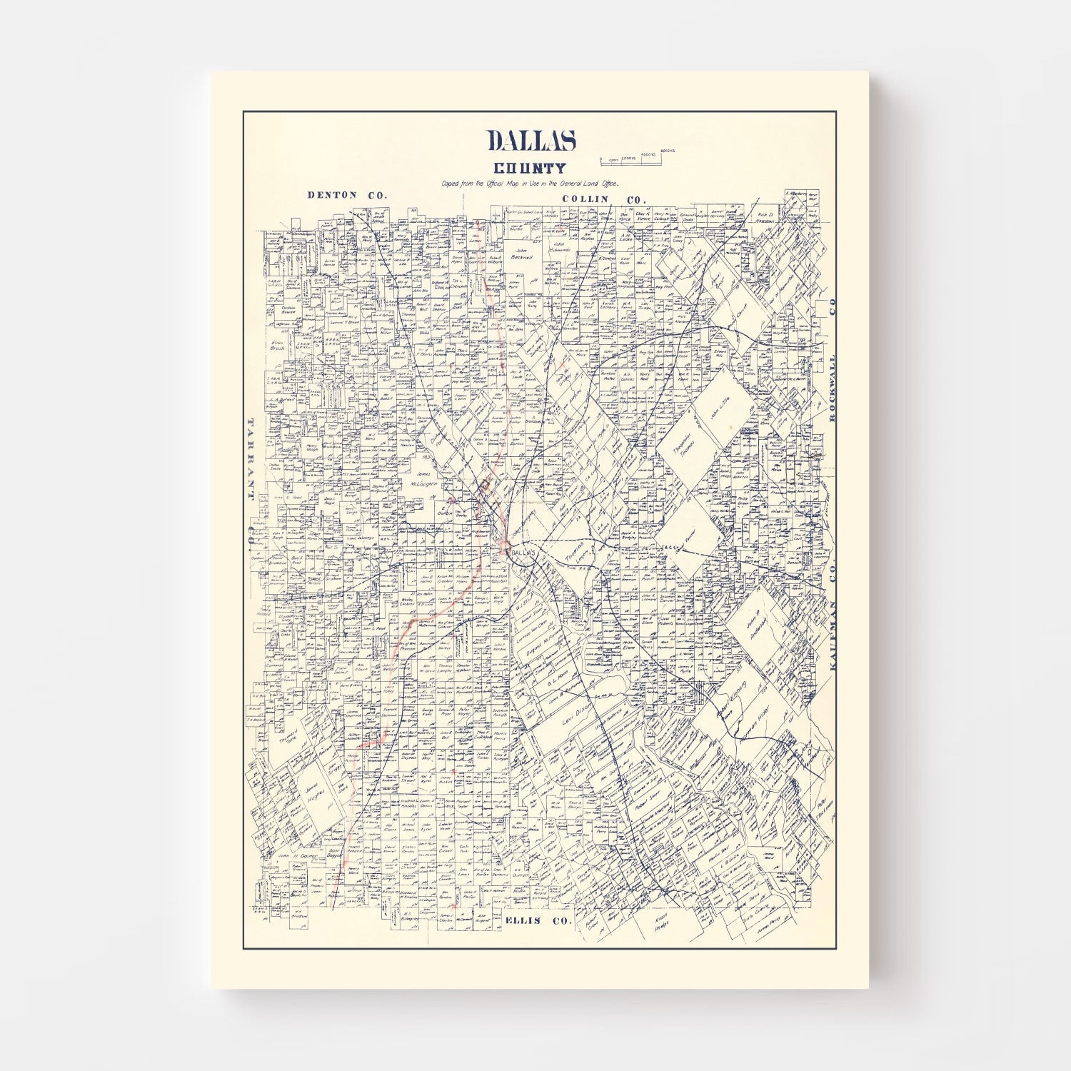 Vintage Map of Dallas County, Texas 1890