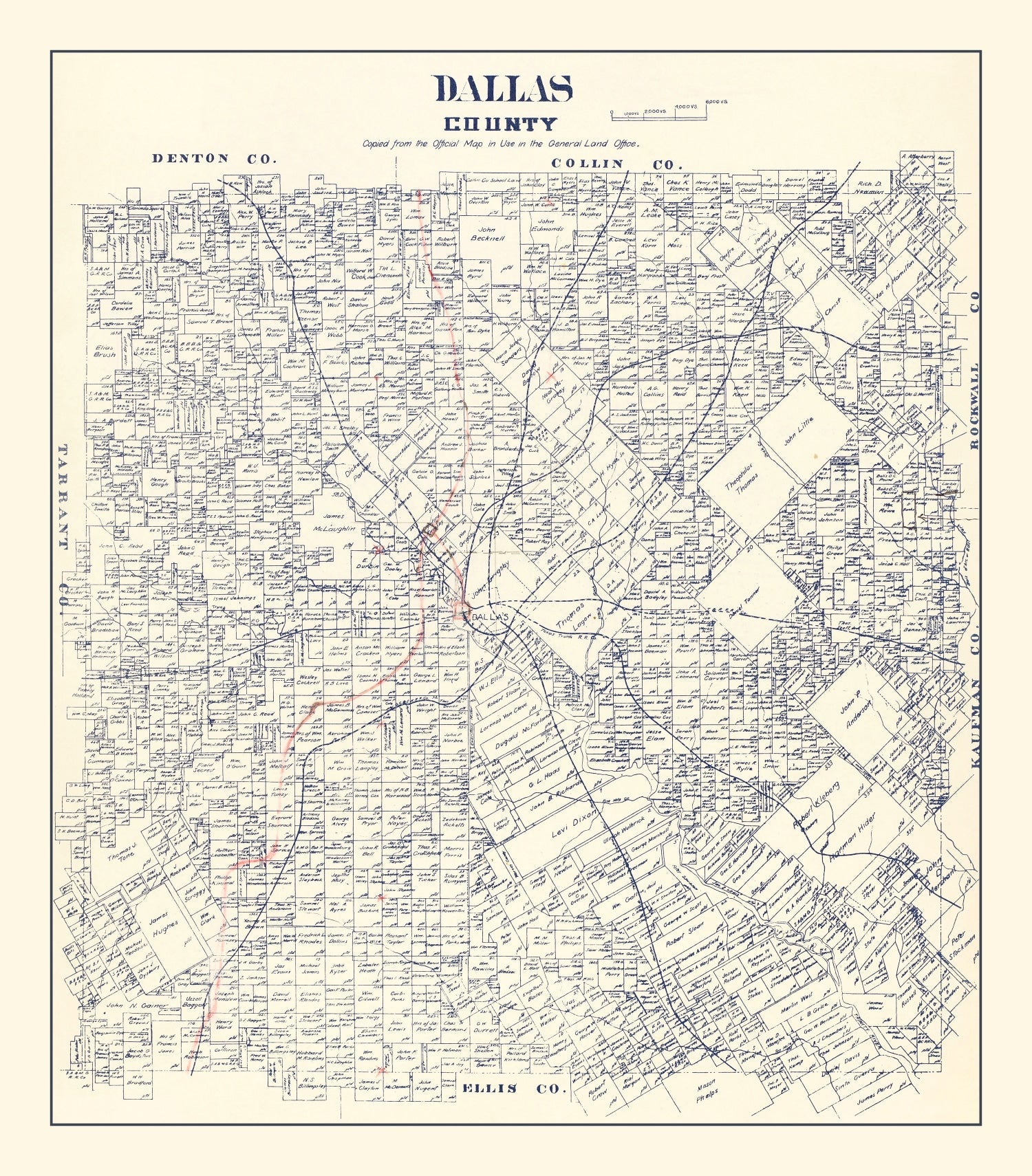 Vintage Map of Dallas County, Texas 1890