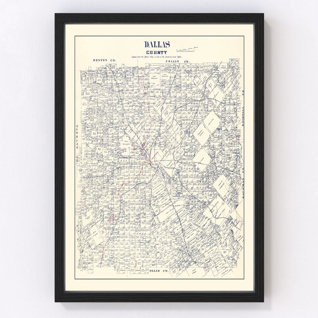 Vintage Map of Dallas County, Texas 1890