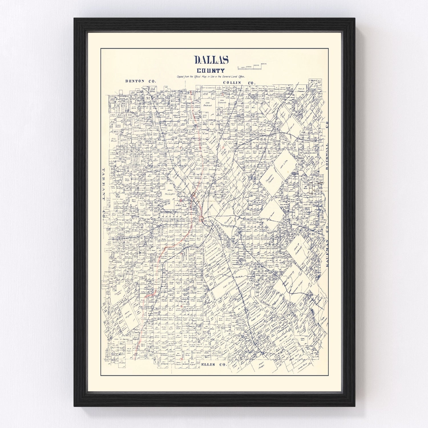 Vintage Map of Dallas County, Texas 1890