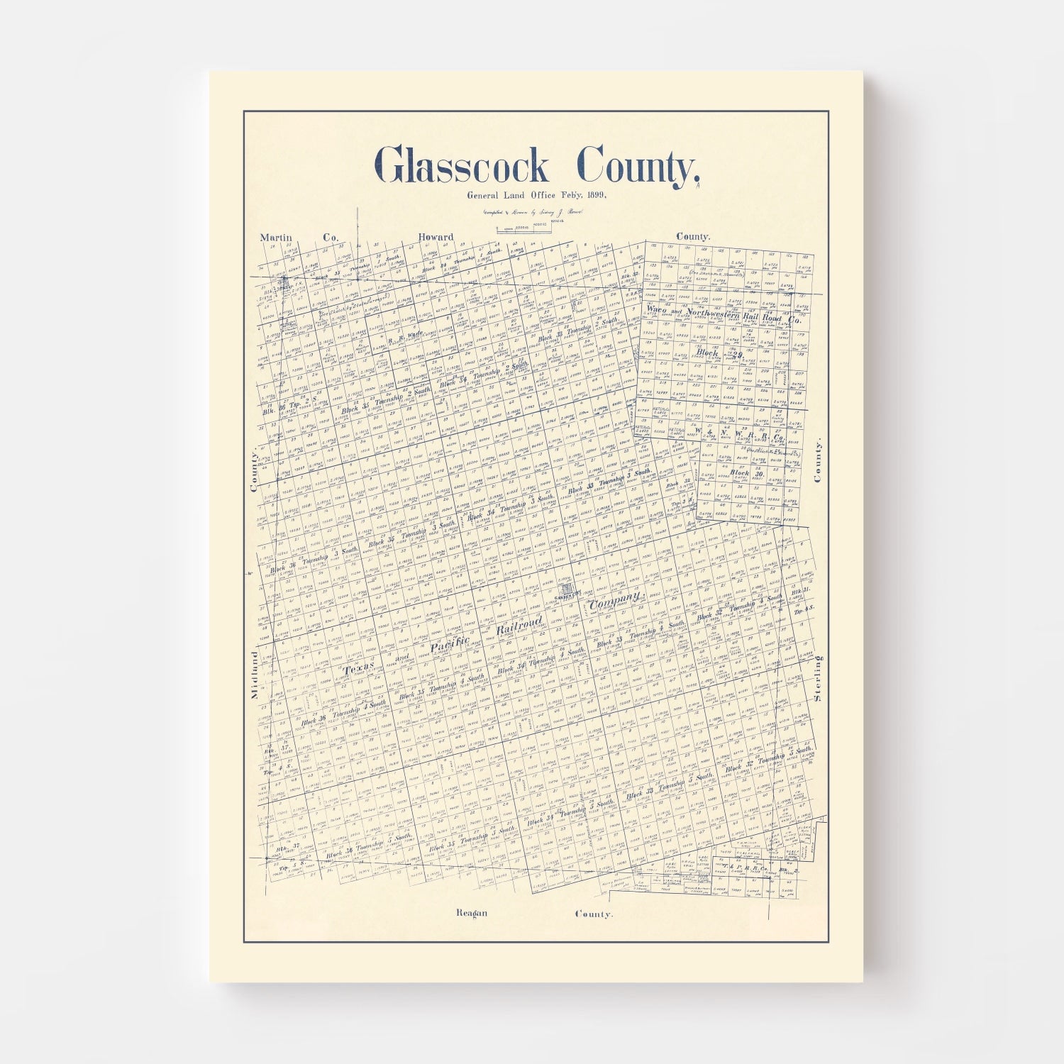 Vintage Map of Glasscock County, Texas 1899