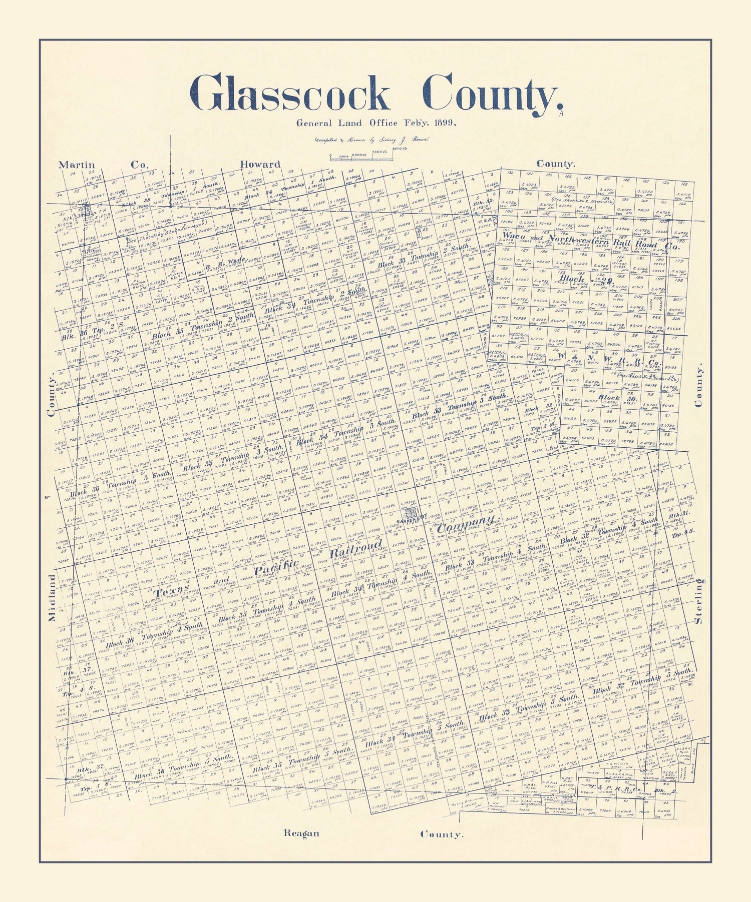 Vintage Map of Glasscock County, Texas 1899