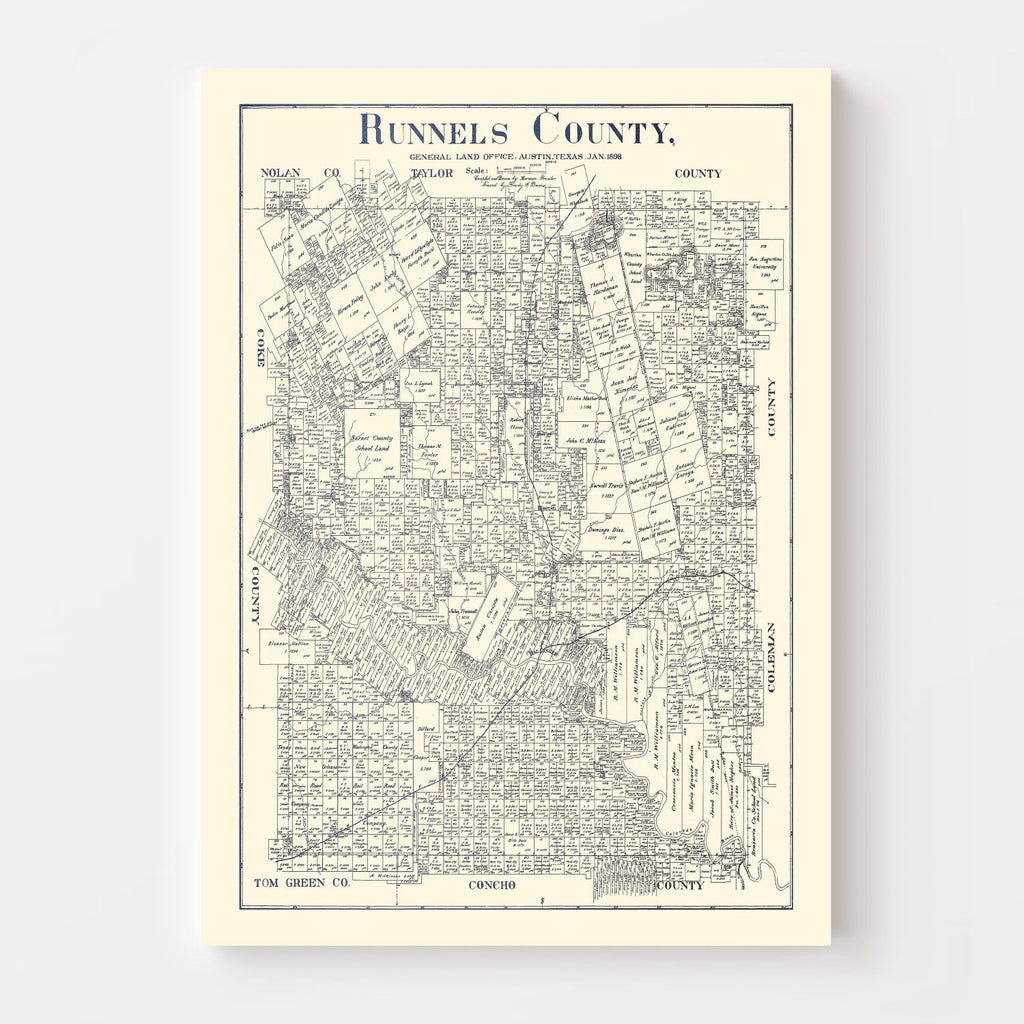 Vintage Map of Runnels County, Texas 1898