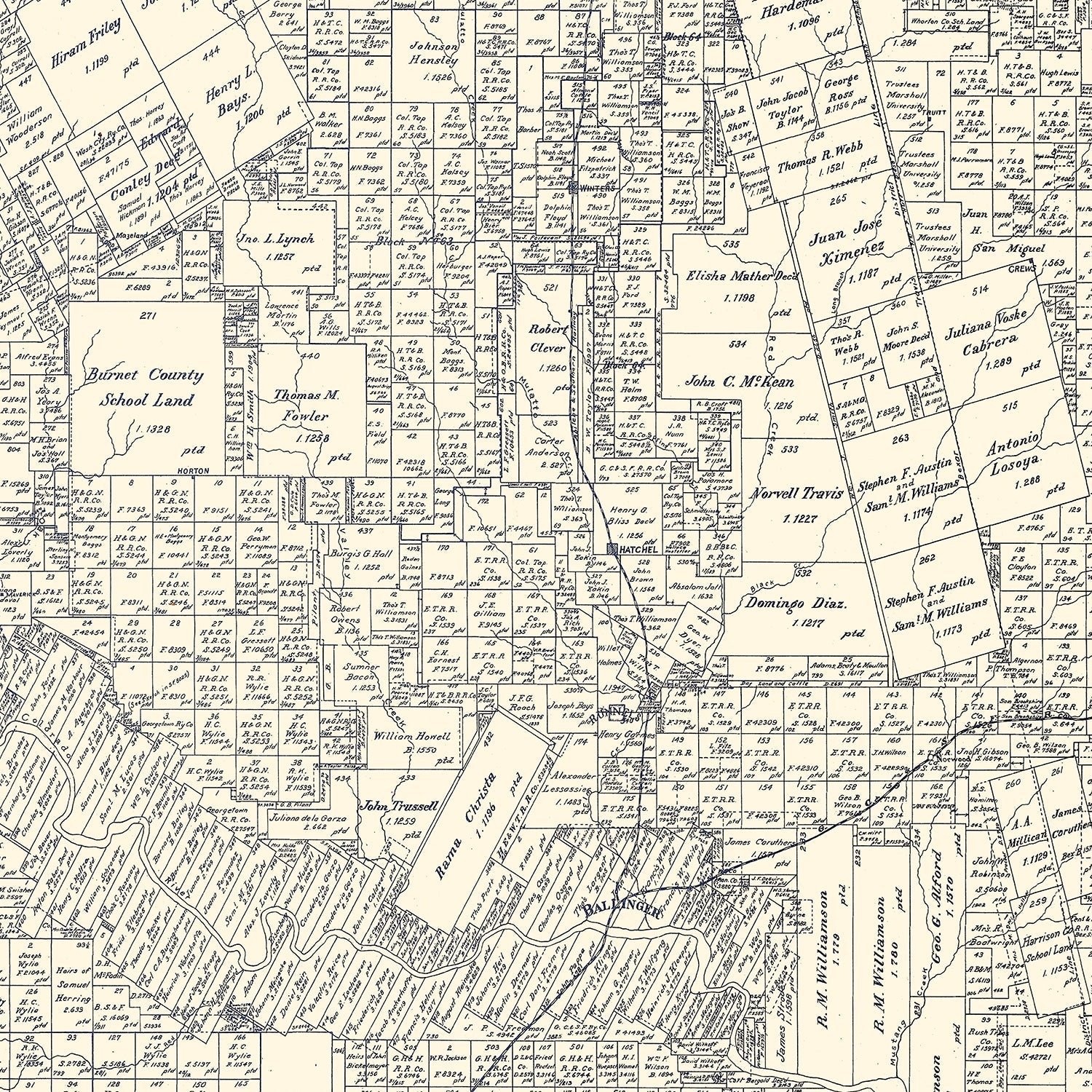 Vintage Map of Runnels County, Texas 1898