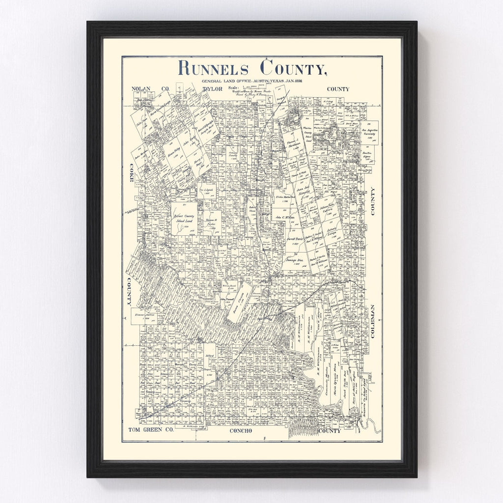 Vintage Map of Runnels County, Texas 1898