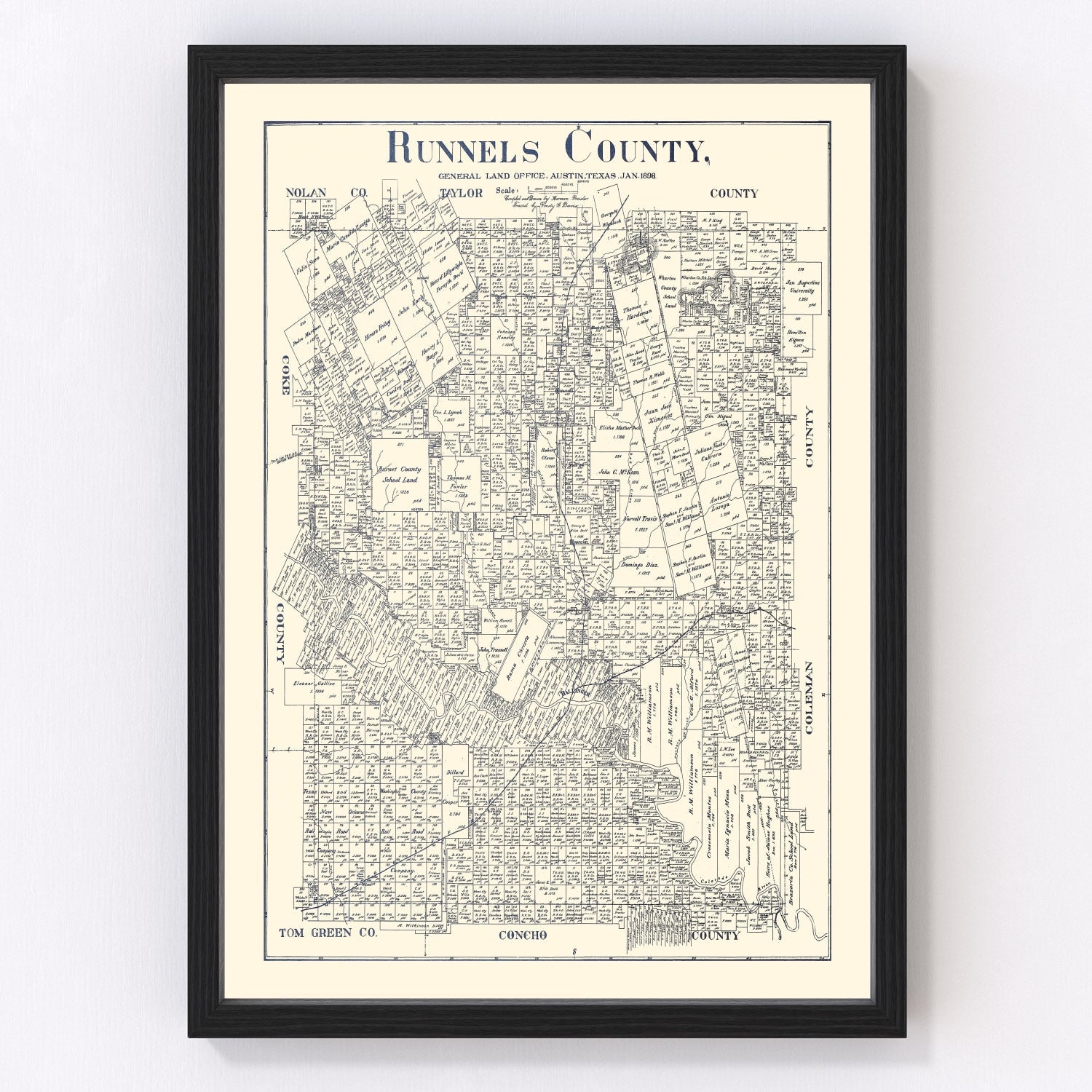 Vintage Map of Runnels County, Texas 1898