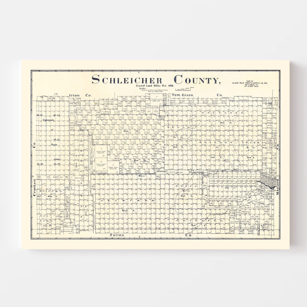 Vintage Map of Schleicher County, Texas 1898