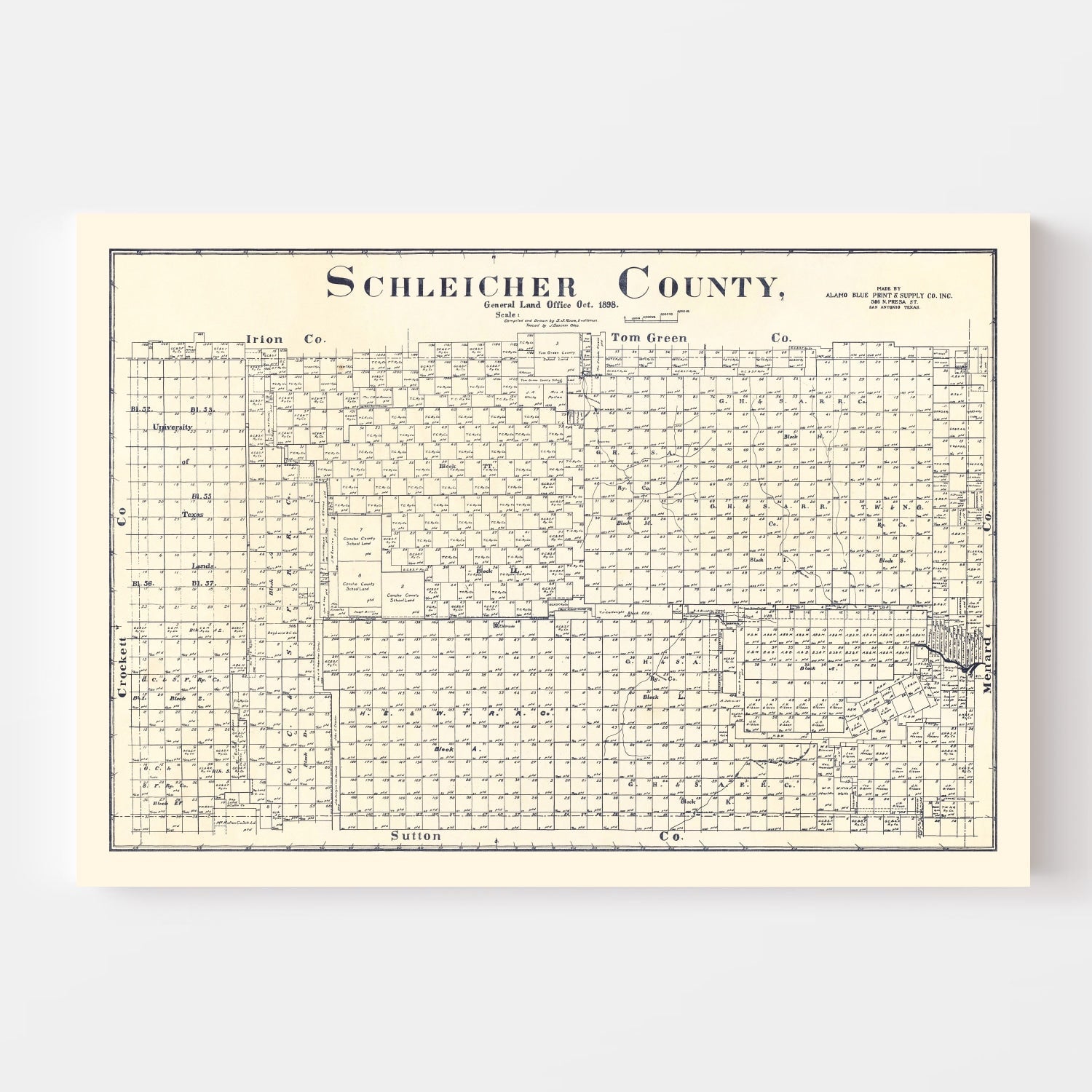 Vintage Map of Schleicher County, Texas 1898