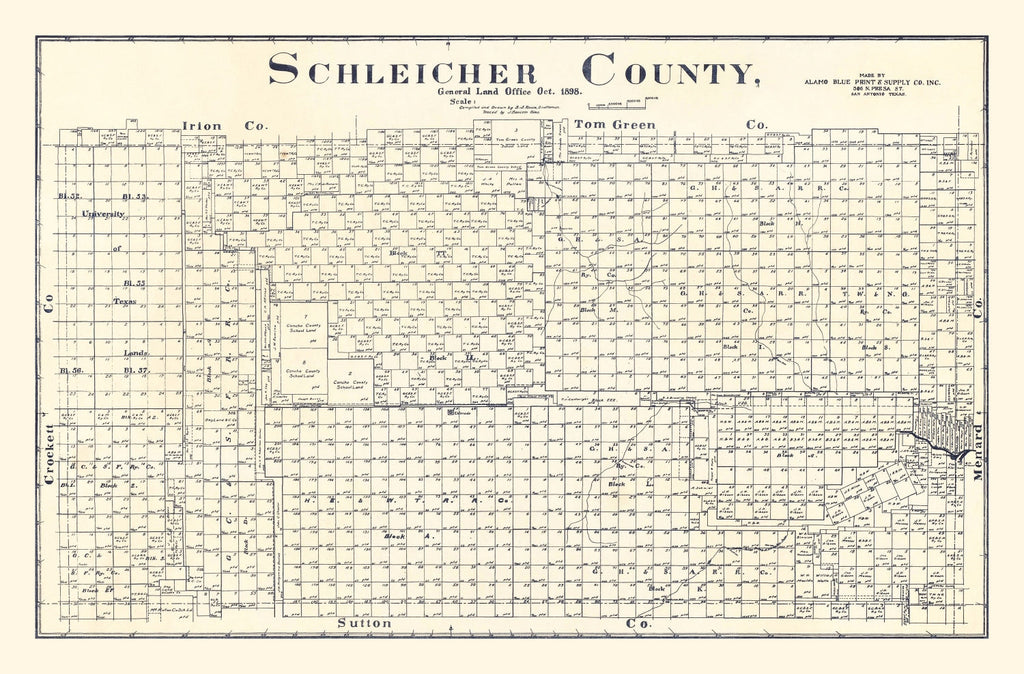 Vintage Map of Schleicher County, Texas 1898