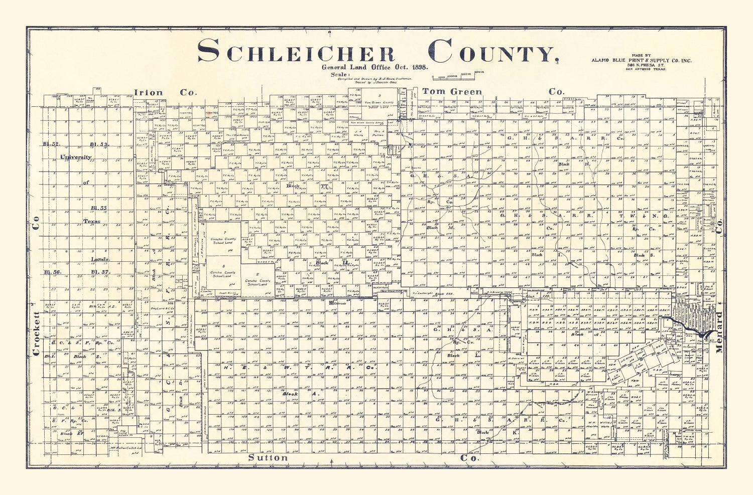 Vintage Map of Schleicher County, Texas 1898