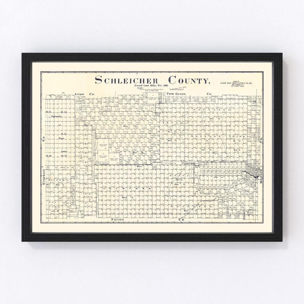 Vintage Map of Schleicher County, Texas 1898