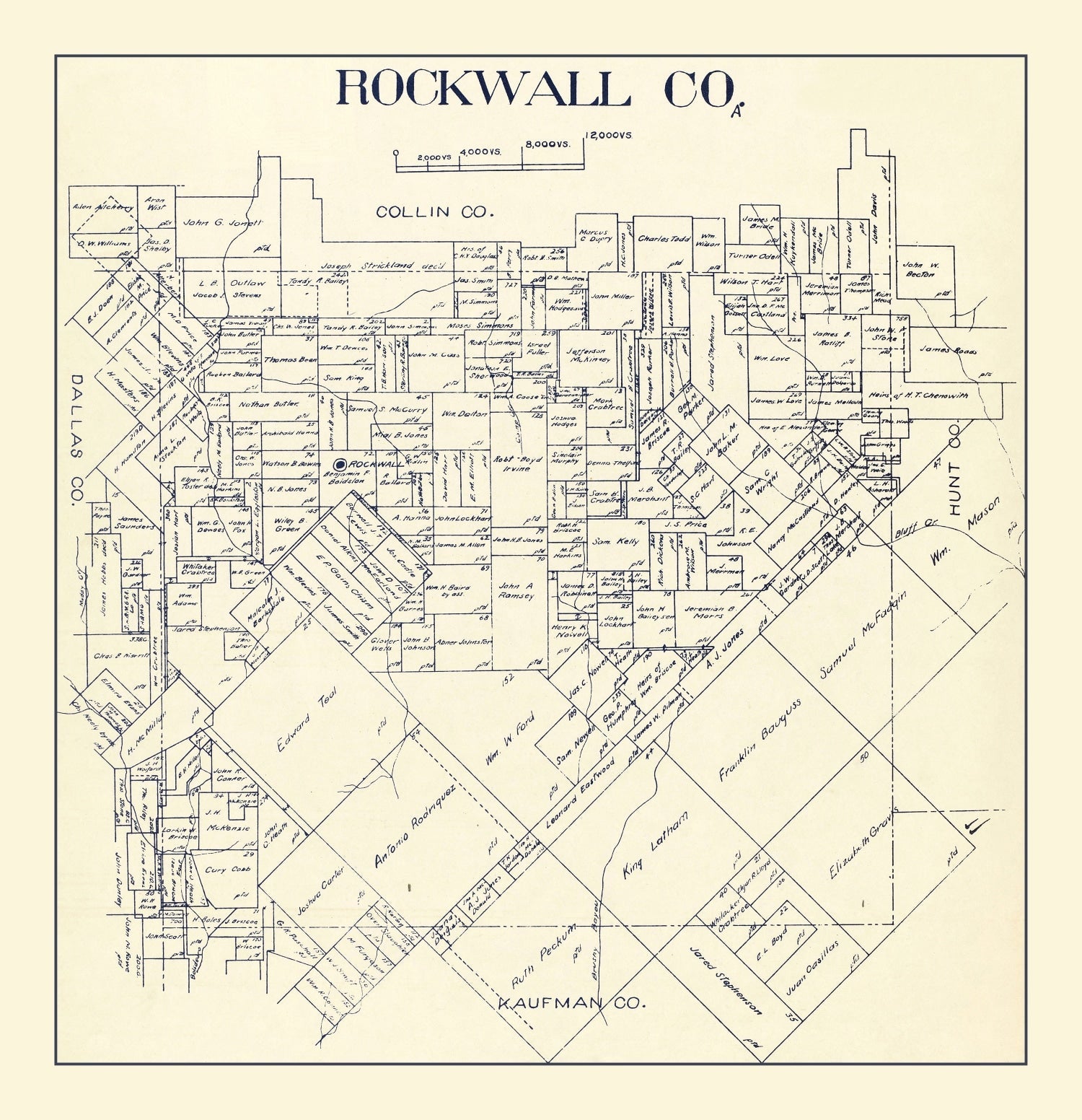 Vintage Map of Rockwall County, Texas 1890